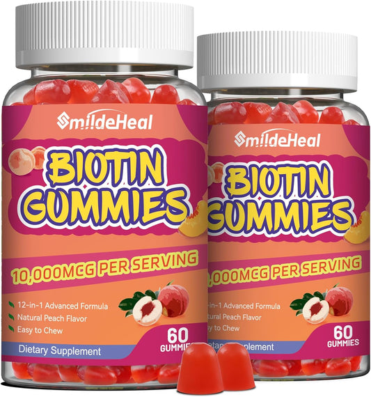 Hair Growth Biotin Gummies 2 Pack with Folic Acid & Vitamins for Men & Women - 10000 mcg, 120 Vegan Gummies