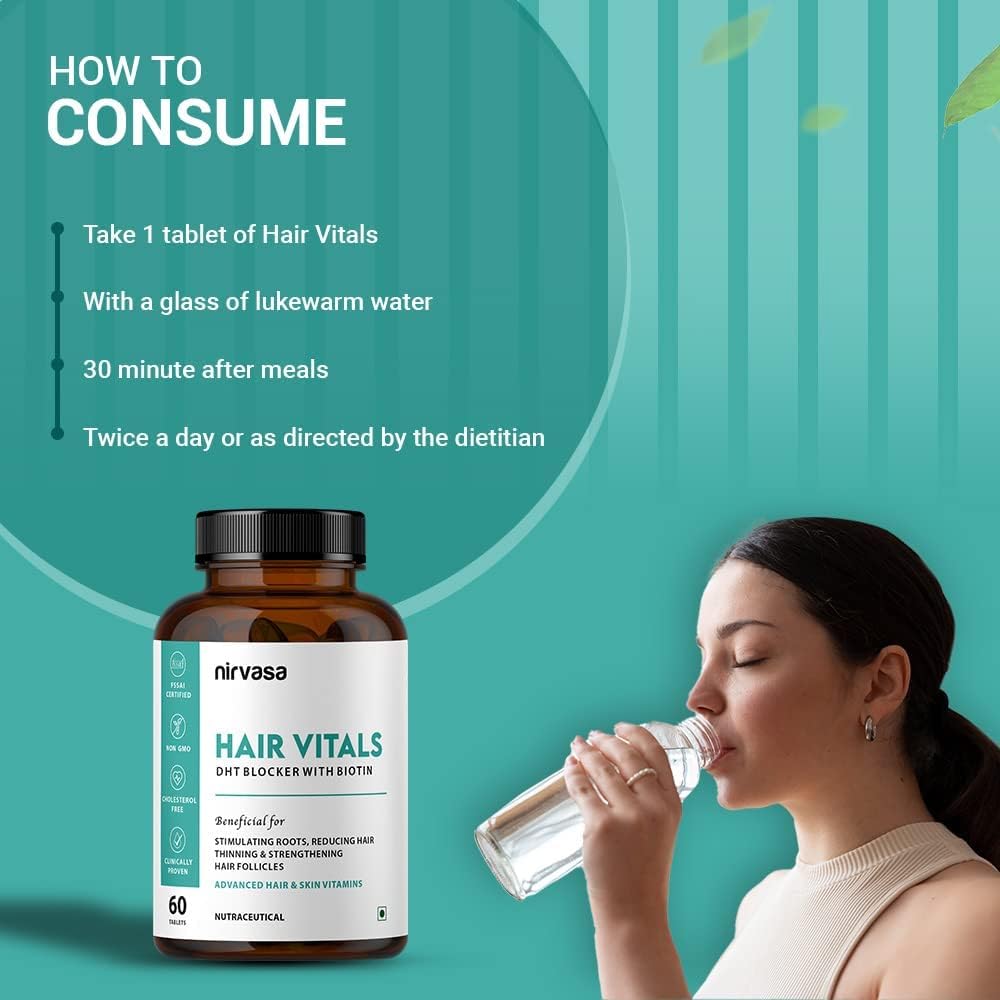 Hair Growth Supplement with DHT Blocker, Biotin, Beta-Sitosterol & Nettle Root Extract - 60 Tablets for Men & Women