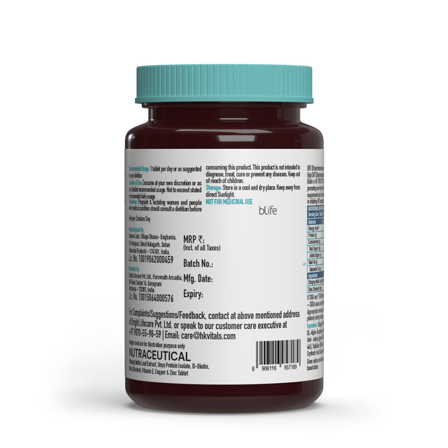 Hair Loss Supplement with DHT Blocker, Biotin, Nettle, Soya Protein - Promotes Hair Growth, Reduces Hair Fall - 60 Tablets