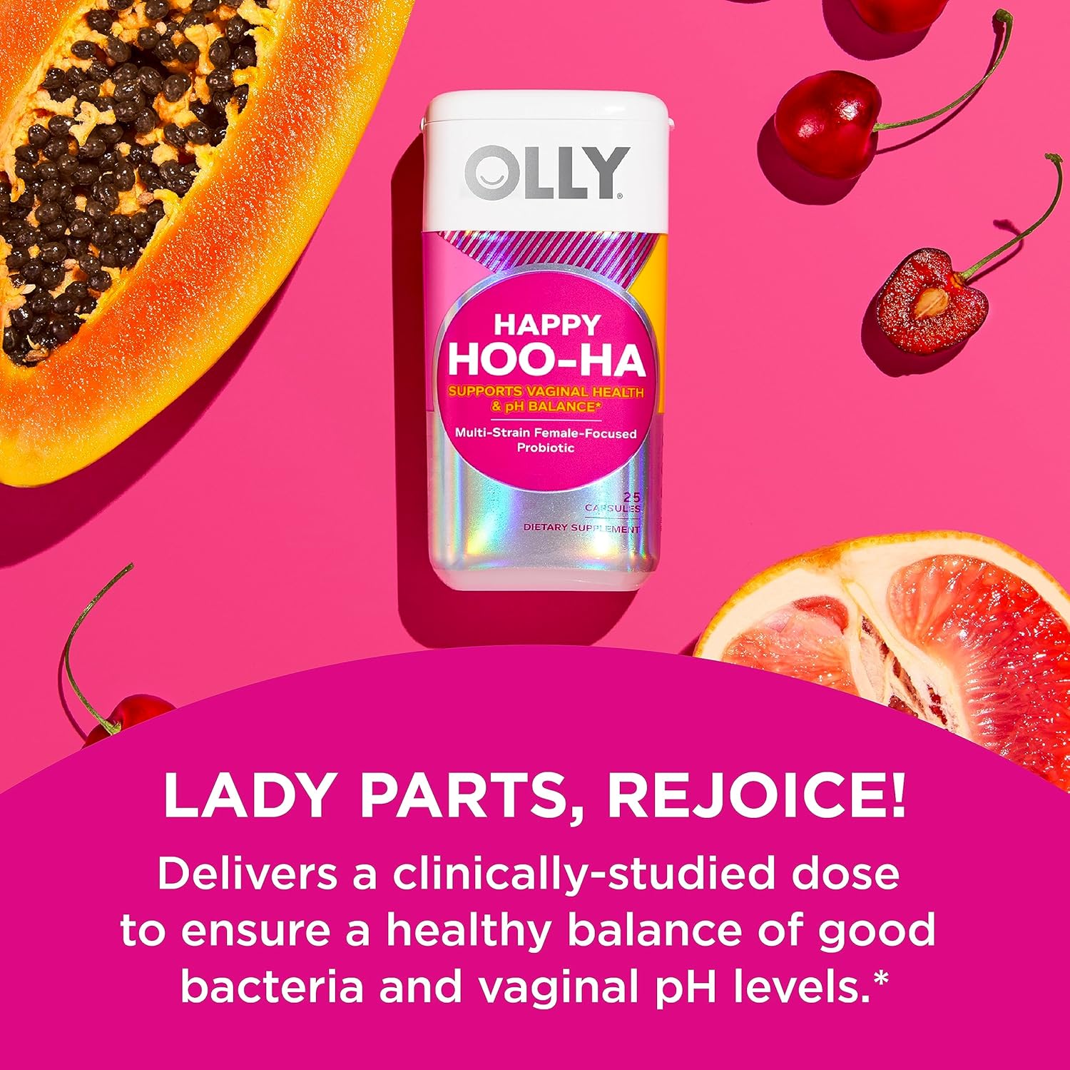 Hair, Skin, Nails Chewable Supplement with Biotin & Vitamin C - OLLY Happy Hoo-Ha Capsules & Undeniable Beauty Gummy, Keratin, Grapefruit Flavor, 30 Day Supply - 60 Count