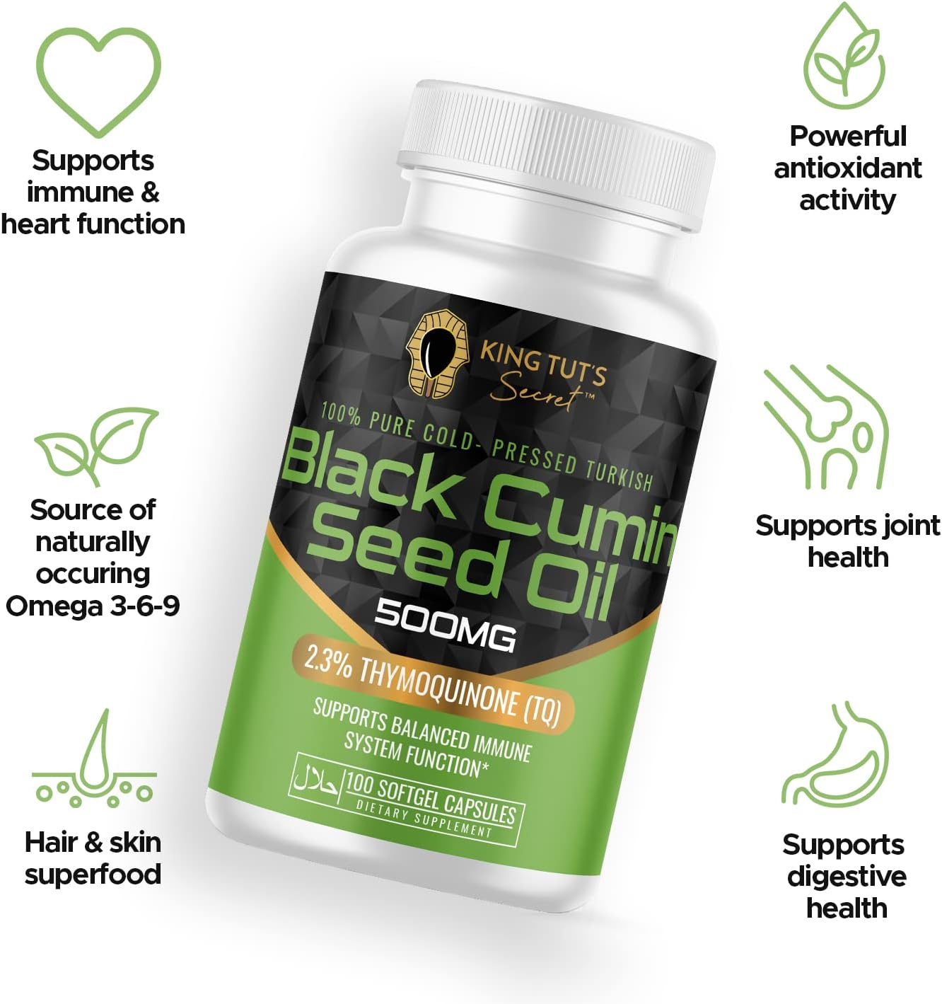 Halal Black Seed Capsules - Nigella Sativa Extract 500mg Softgels for Hair & Immune Support