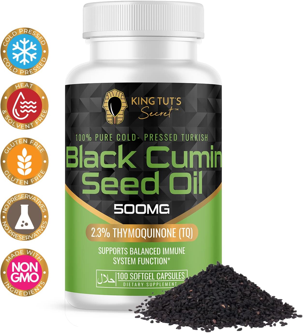 Halal Black Seed Capsules - Nigella Sativa Extract 500mg Softgels for Hair & Immune Support