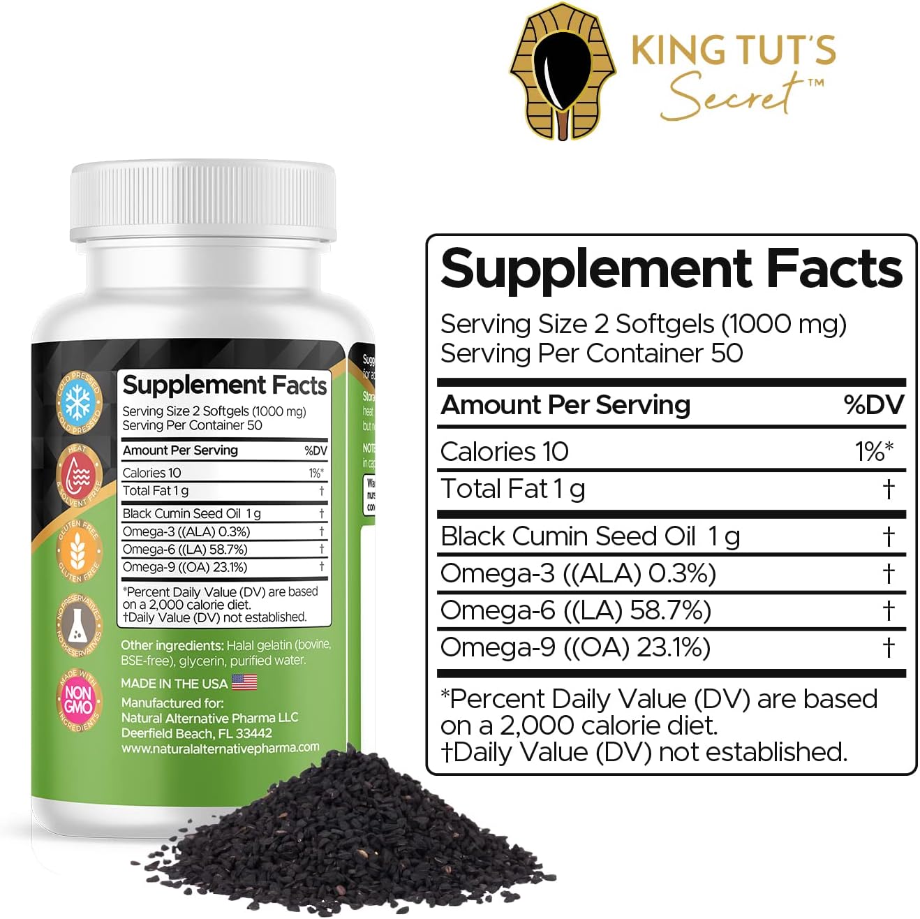 Halal Black Seed Capsules - Nigella Sativa Extract 500mg Softgels for Hair & Immune Support