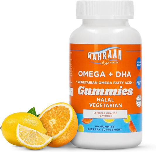 Halal Omega 3 Gummies with Lemon & Orange Flavor - Vegetarian Omega 3 Gummies for Adults & Kids - 60 Count