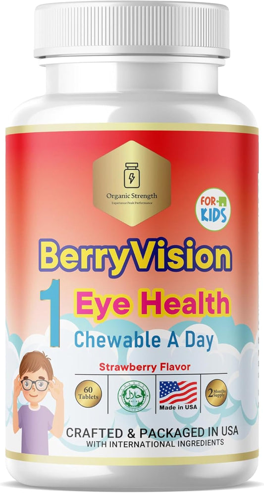 Halal Organic Kids Eye Health Vitamins - 60 Strawberry Chewables for Ages 4-12