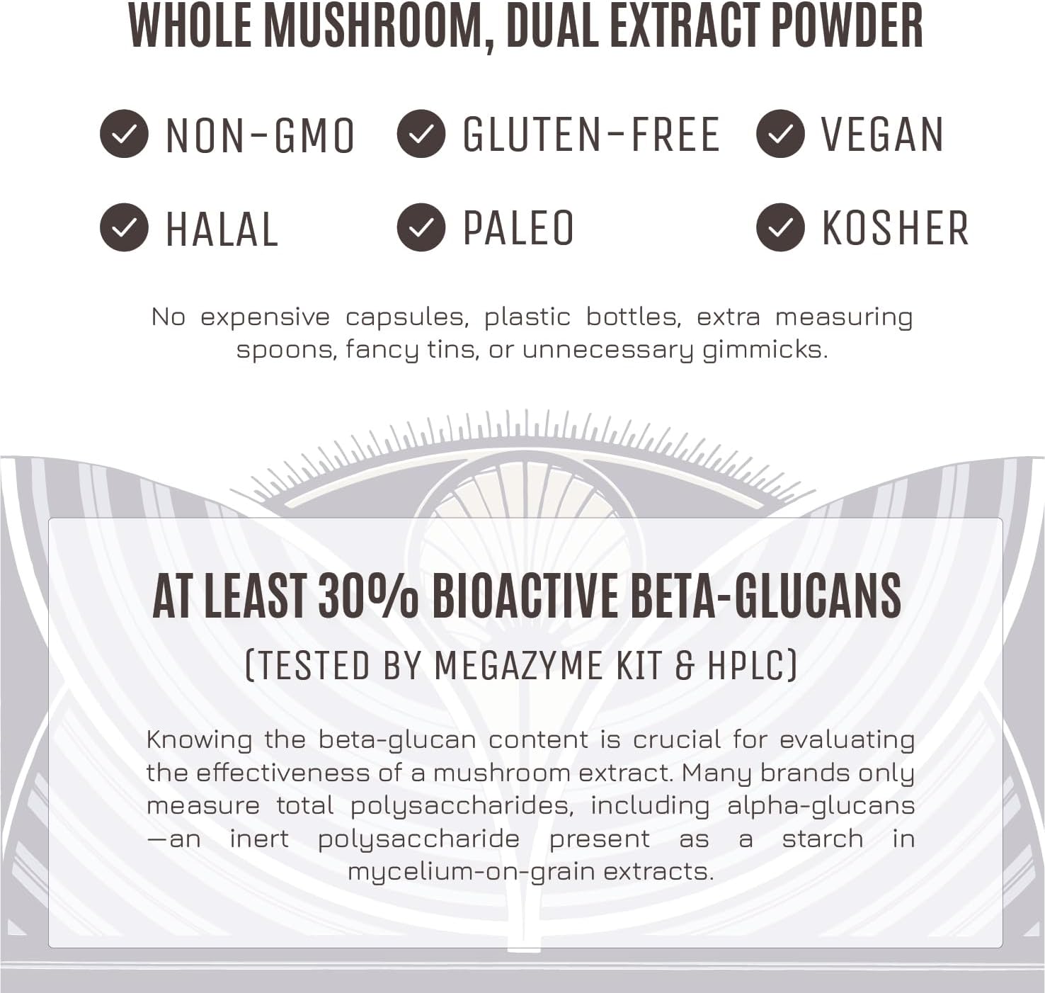 Hamilton's Mind Mix Organic Mushroom Extract Powder - Lion's Mane & Cordyceps Blend for Synaptic Growth, Endurance & Vitality - High Potency with 30% Beta Glucans - 100% GF, Non-GMO, Vegan - 200g