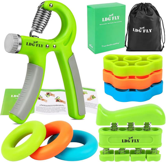 Hand Grip Strengthener Kit with Finger Exerciser, Stretchers, Gripper, and Rings - Strength Trainer for Athletes, Pianists, Guitarists