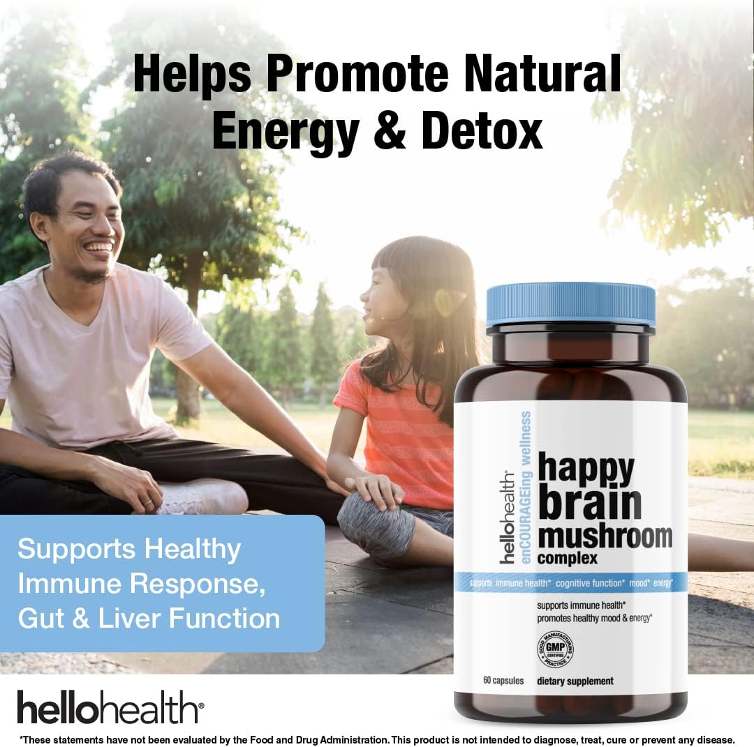 Happy Brain Mushroom Complex Nootropics Supplement - 10 Mushroom Blend for Clarity, Energy, Immune Support - 60ct x 4 Pack