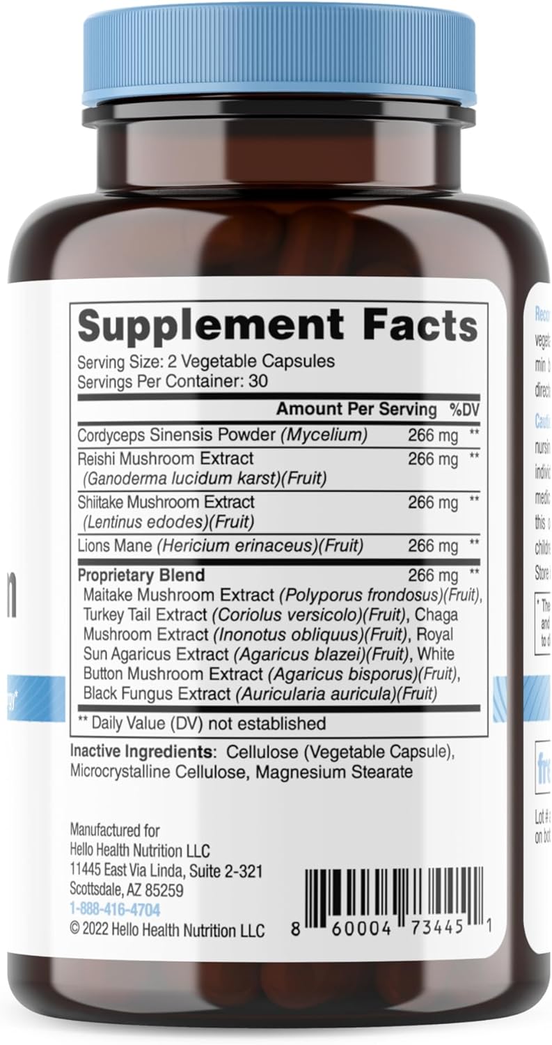 Happy Brain Mushroom Complex Nootropics Supplement - 10 Mushroom Blend for Clarity, Energy, Immune Support - 60ct x 4 Pack
