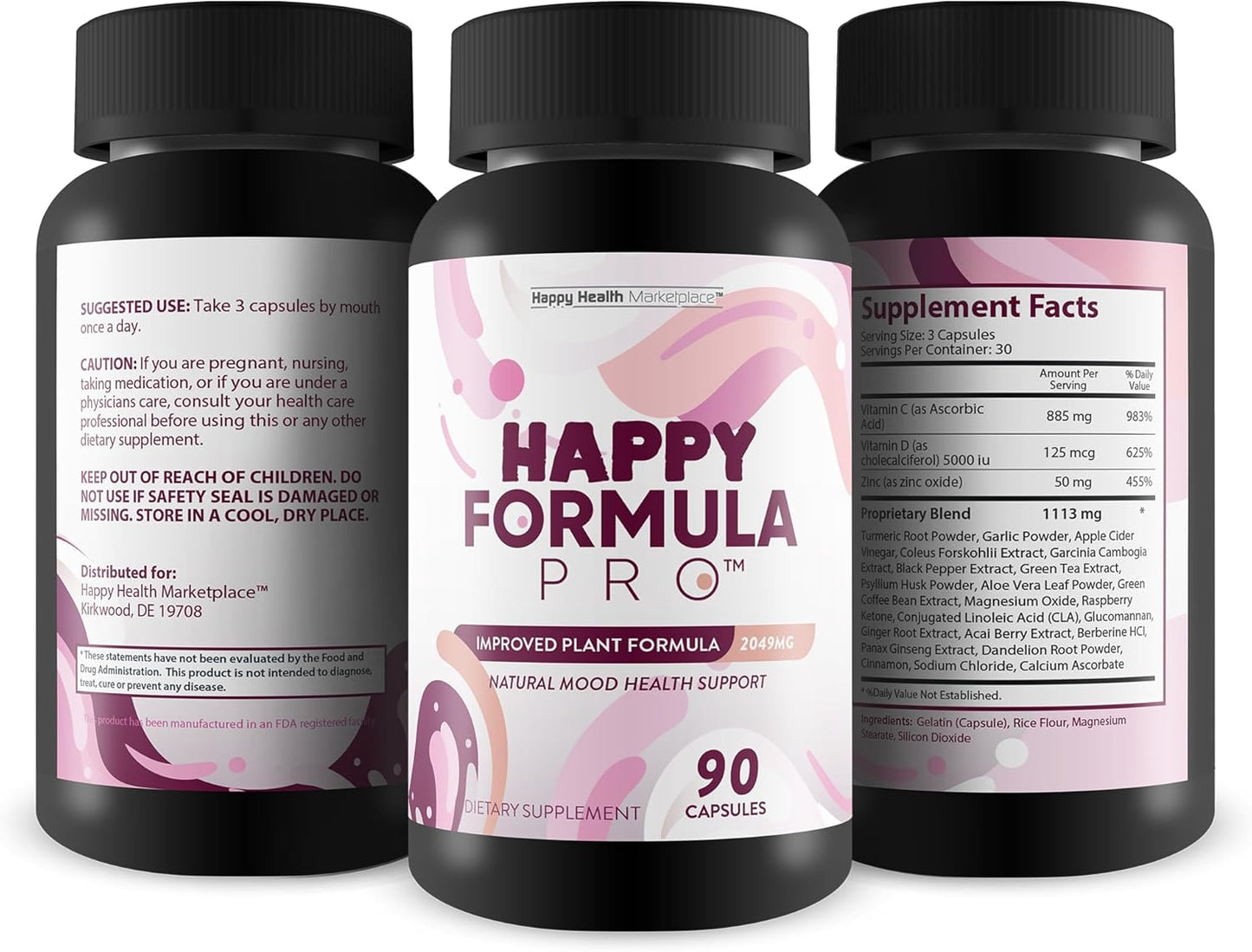 Happy Health Marketplace Happy Formula Pro - Premium Vitamin D Mood Support Supplement for Men and Women - Natural Calm Mood Support for Postpartum Recovery