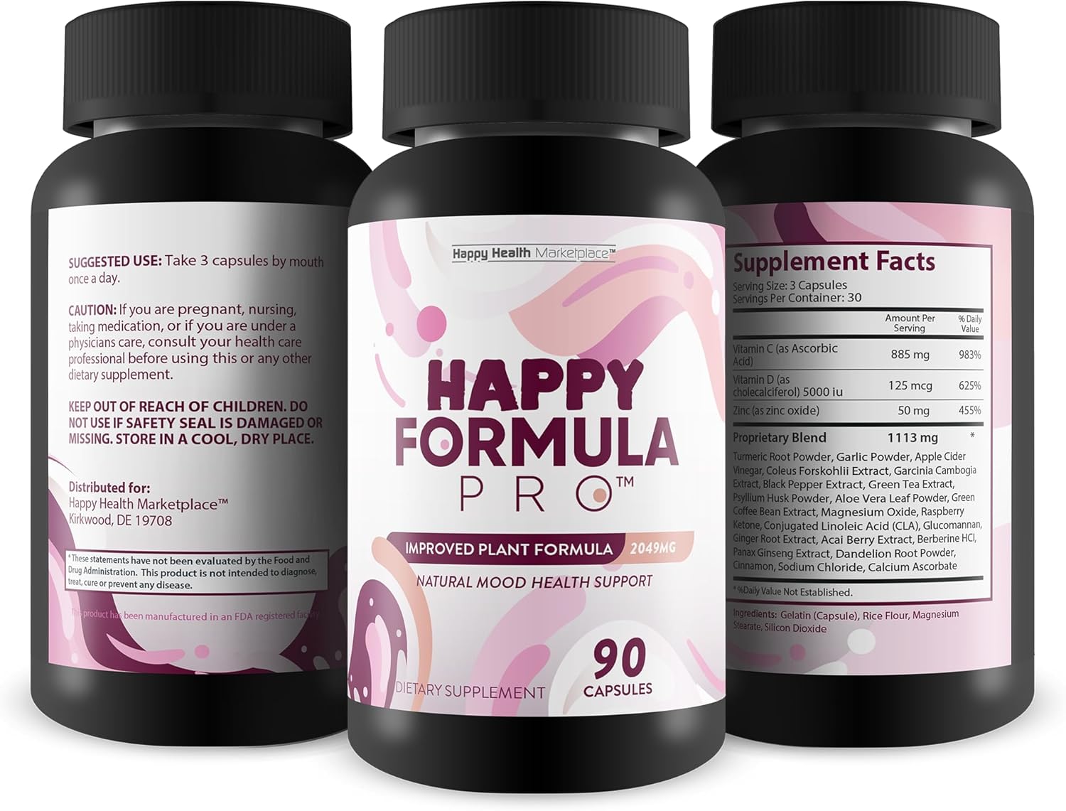 Happy Health Marketplace Happy Formula Pro - Premium Vitamin D Mood Support Supplement for Men and Women - Natural Calm Mood Support for Postpartum Recovery