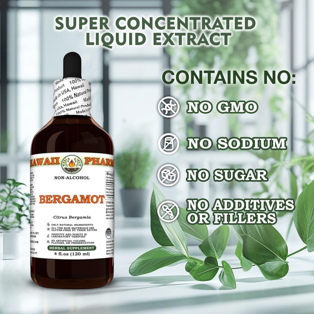 Hawaii Pharm Bergamot Citrus Bergamia Dry Fruit Peel Glycerite 32 fl.oz - All Natural Vegan Liquid Extract Made in Hawaii