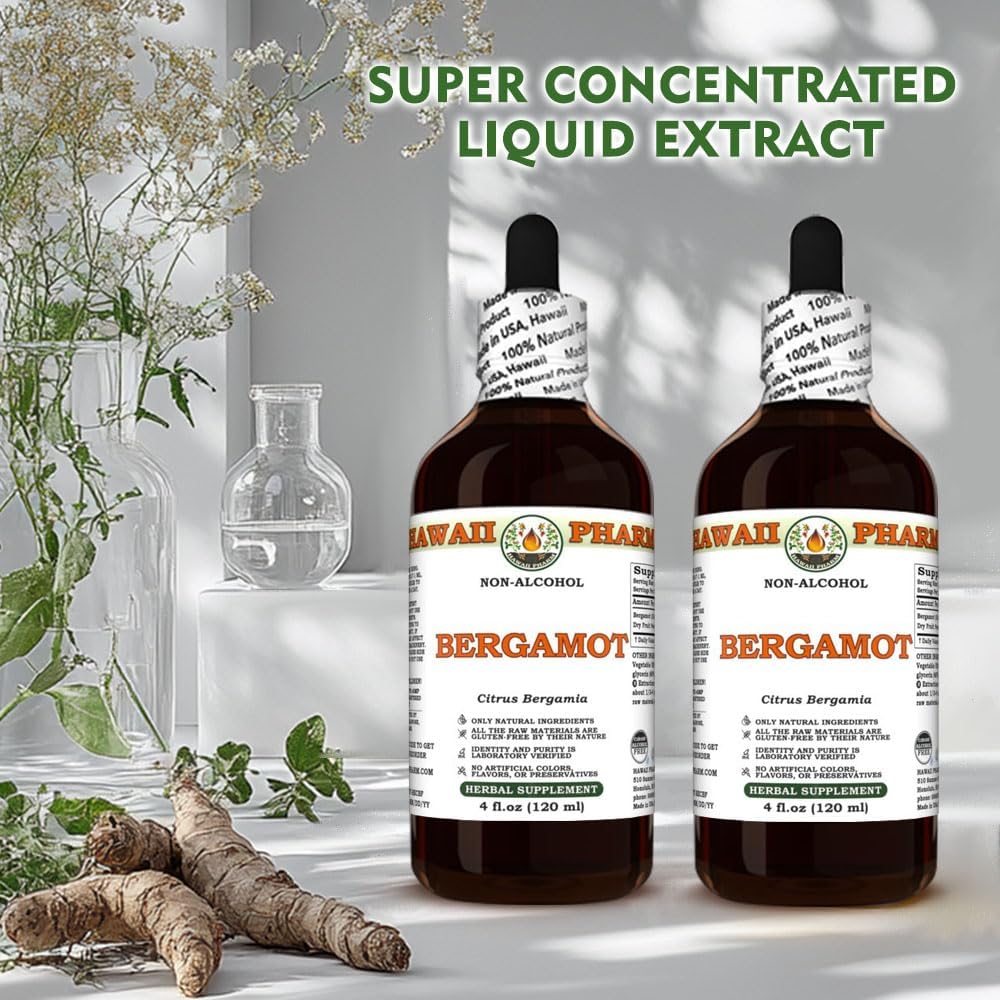Hawaii Pharm Bergamot Citrus Bergamia Dry Fruit Peel Glycerite 32 fl.oz - All Natural Vegan Liquid Extract Made in Hawaii
