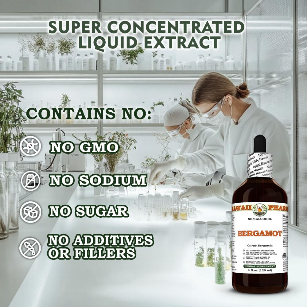 Hawaii Pharm Bergamot Citrus Bergamia Dry Fruit Peel Glycerite 32 fl.oz - All Natural Vegan Liquid Extract Made in Hawaii