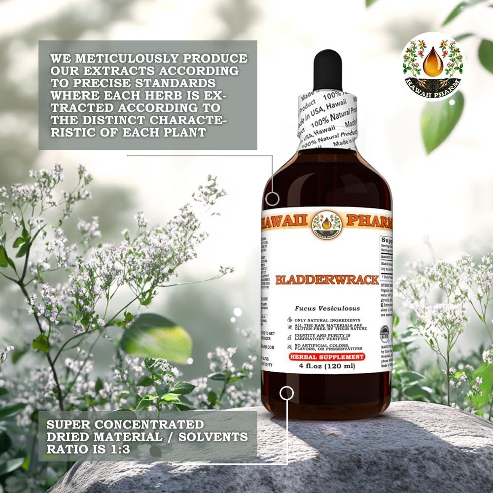 Hawaii Pharm Bladderwrack Tincture - 4 fl.oz, All Natural Vegan Liquid Extract from Entire Plant, Made in Hawaii