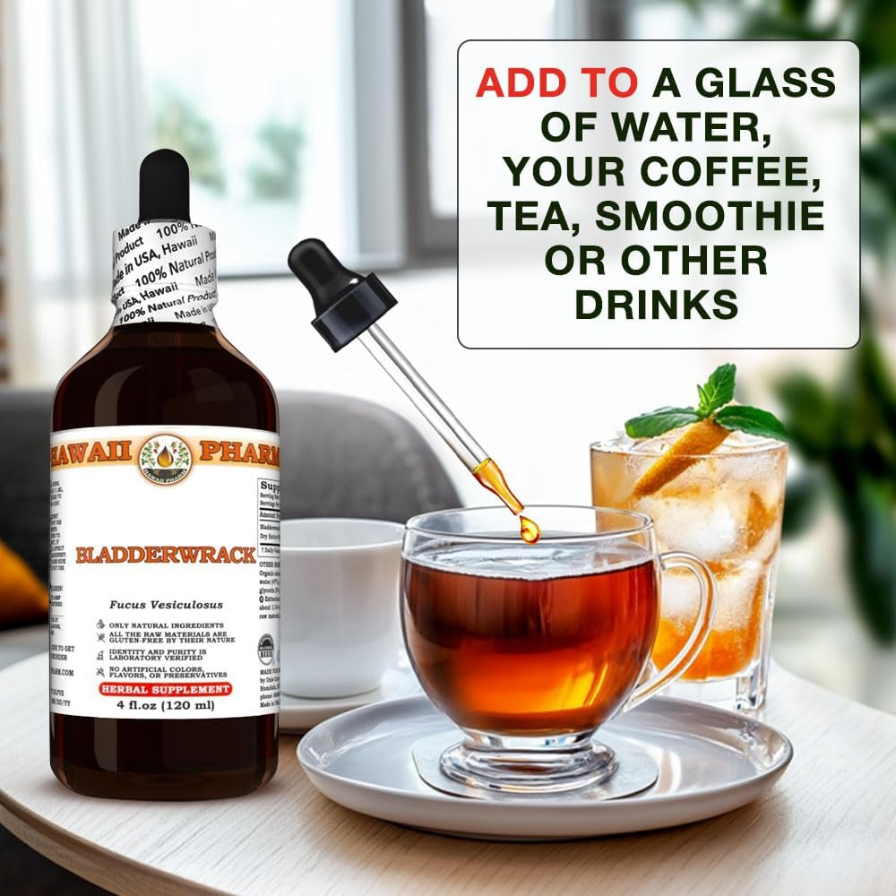 Hawaii Pharm Bladderwrack Tincture - 4 fl.oz, All Natural Vegan Liquid Extract from Entire Plant, Made in Hawaii