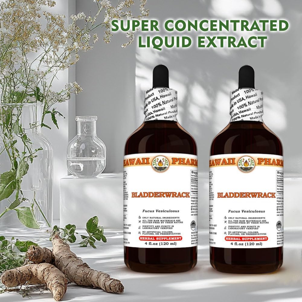 Hawaii Pharm Bladderwrack Tincture - 4 fl.oz, All Natural Vegan Liquid Extract from Entire Plant, Made in Hawaii