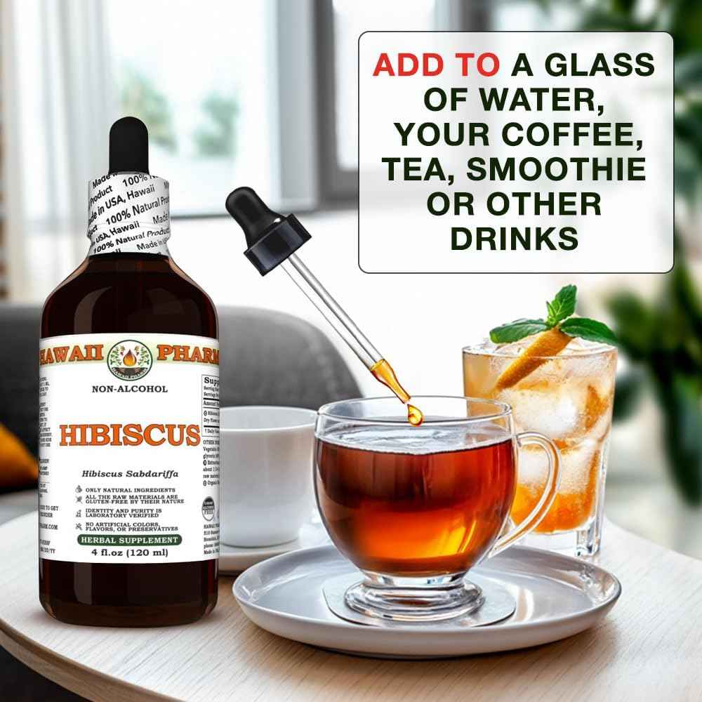 Hawaii Pharm Hibiscus Alcohol-Free Extract, Glycerite for Antioxidant Support, Promotes Circulation, Supports Heart Vitality, Enhances Liver Function, Refreshes and Revitalizes - 2 fl.oz