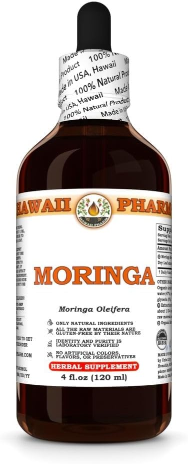 Hawaii Pharm Moringa Extract Tincture for Mood Balance, Cardiovascular Support, Skin & Hair Health - 4 fl.oz