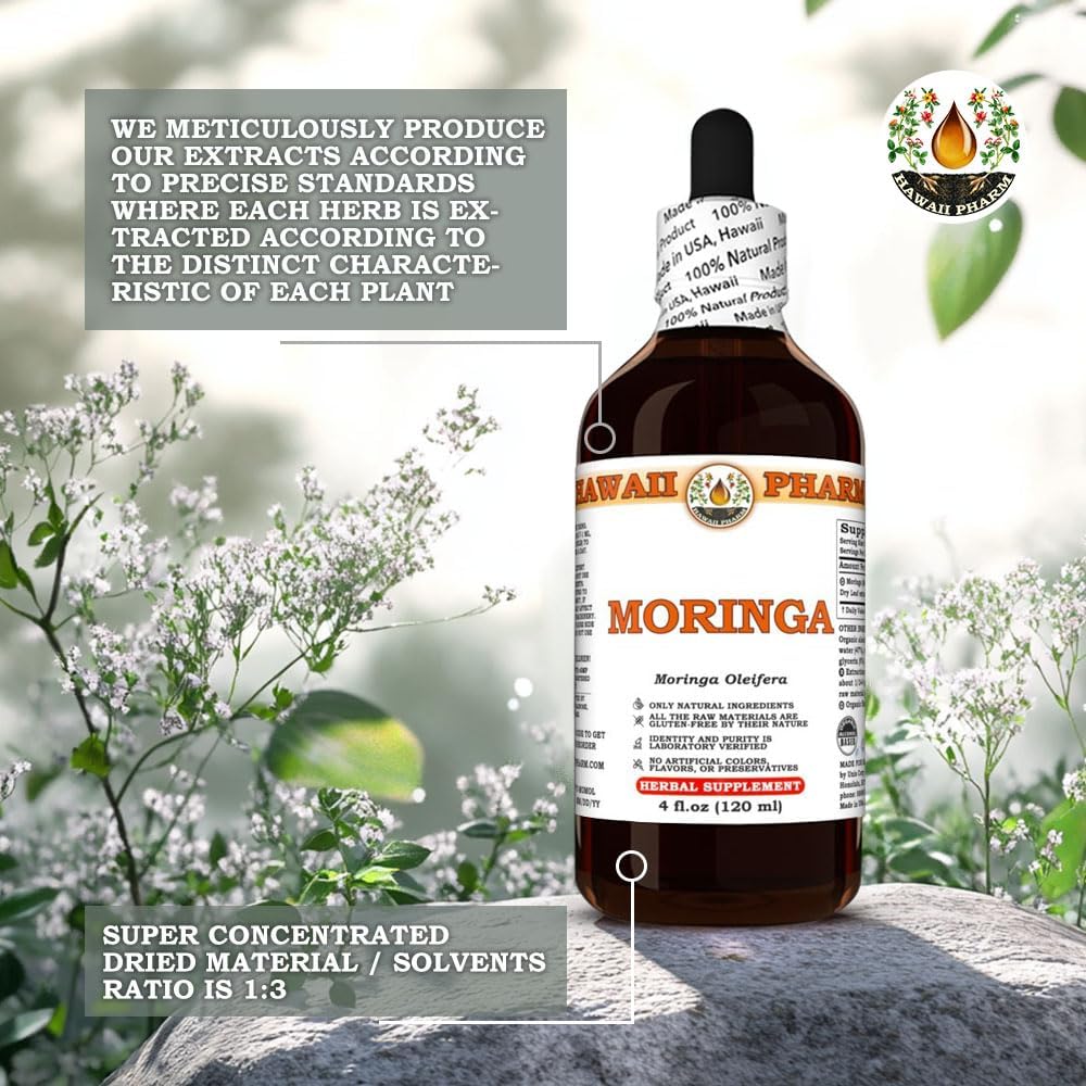 Hawaii Pharm Moringa Extract Tincture for Mood Balance, Cardiovascular Support, Skin & Hair Health - 4 fl.oz