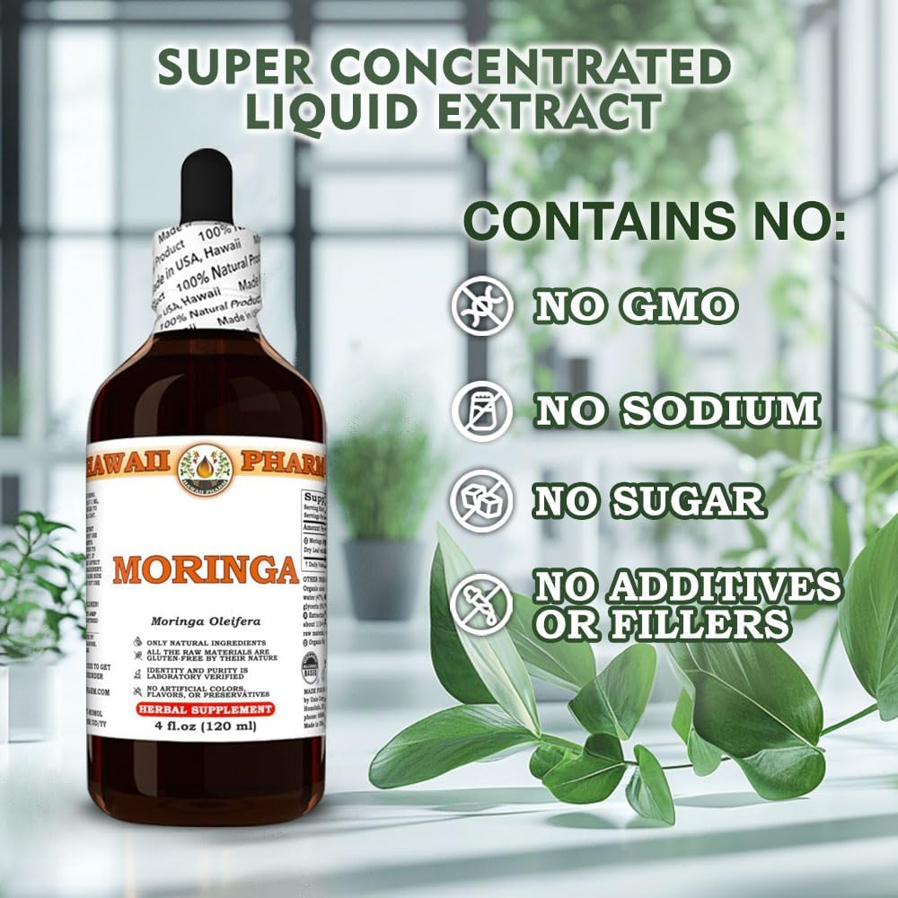 Hawaii Pharm Moringa Extract Tincture for Mood Balance, Cardiovascular Support, Skin & Hair Health - 4 fl.oz
