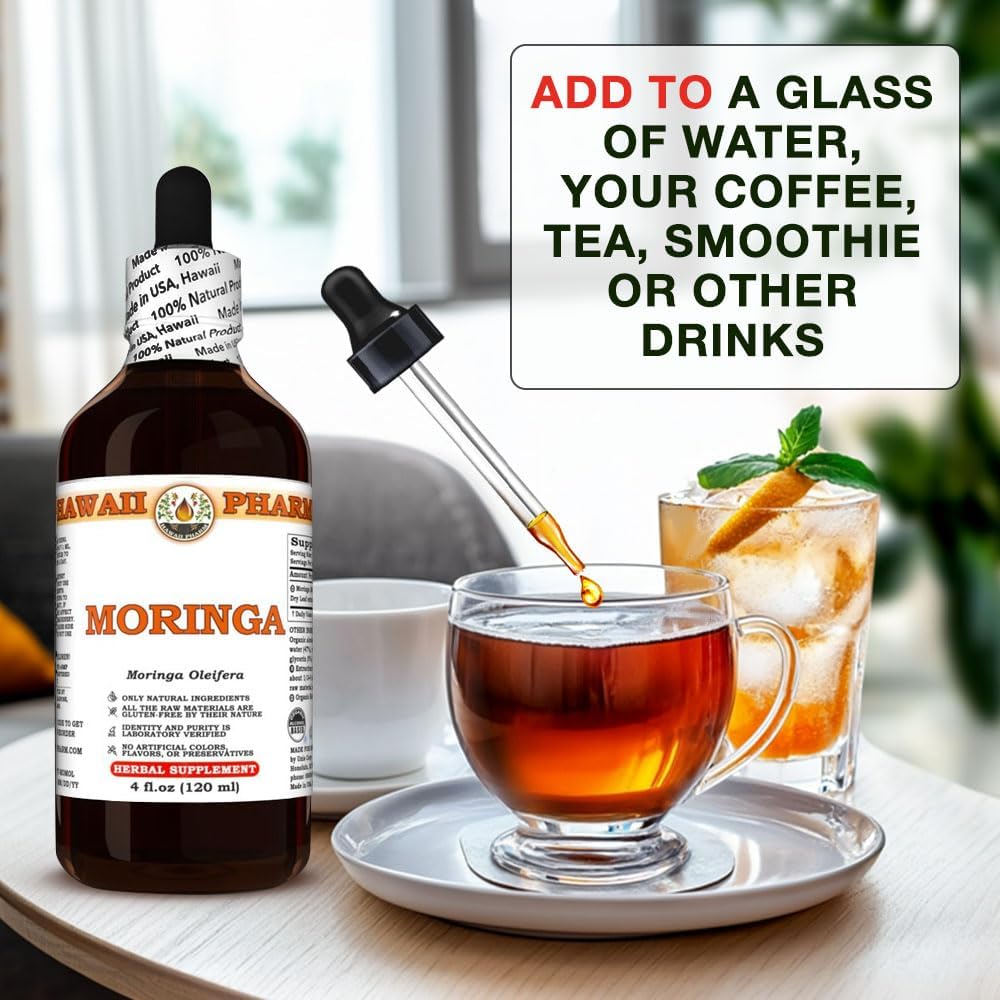 Hawaii Pharm Moringa Extract Tincture for Mood Balance, Cardiovascular Support, Skin & Hair Health - 4 fl.oz