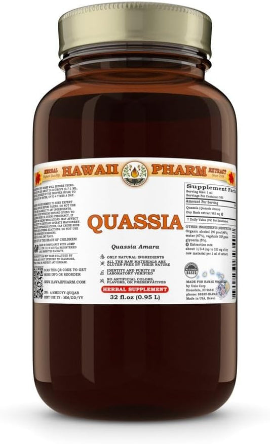 Hawaii Pharm Quassia Amara Dry Bark Tincture - 32 fl.oz, All Natural Vegan Liquid Extract from Hawaii