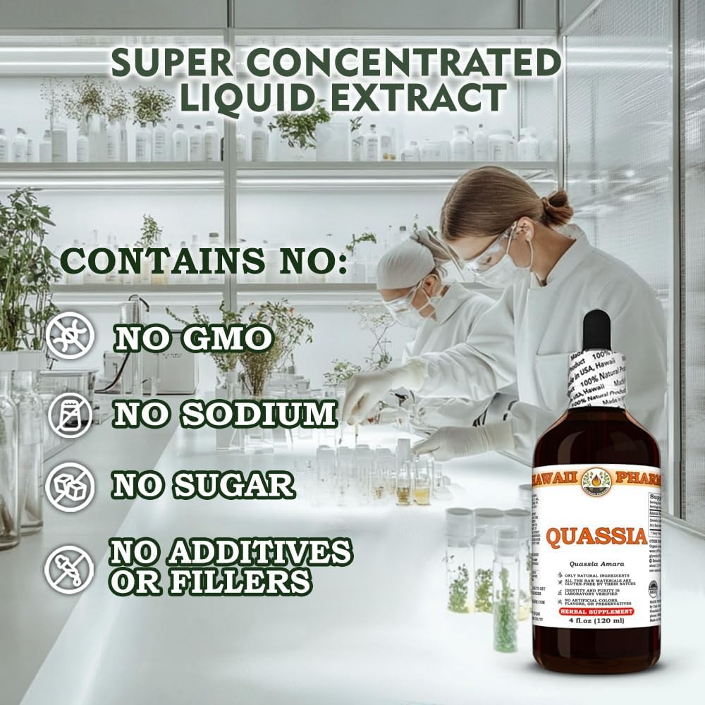 Hawaii Pharm Quassia Amara Dry Bark Tincture - 32 fl.oz, All Natural Vegan Liquid Extract from Hawaii
