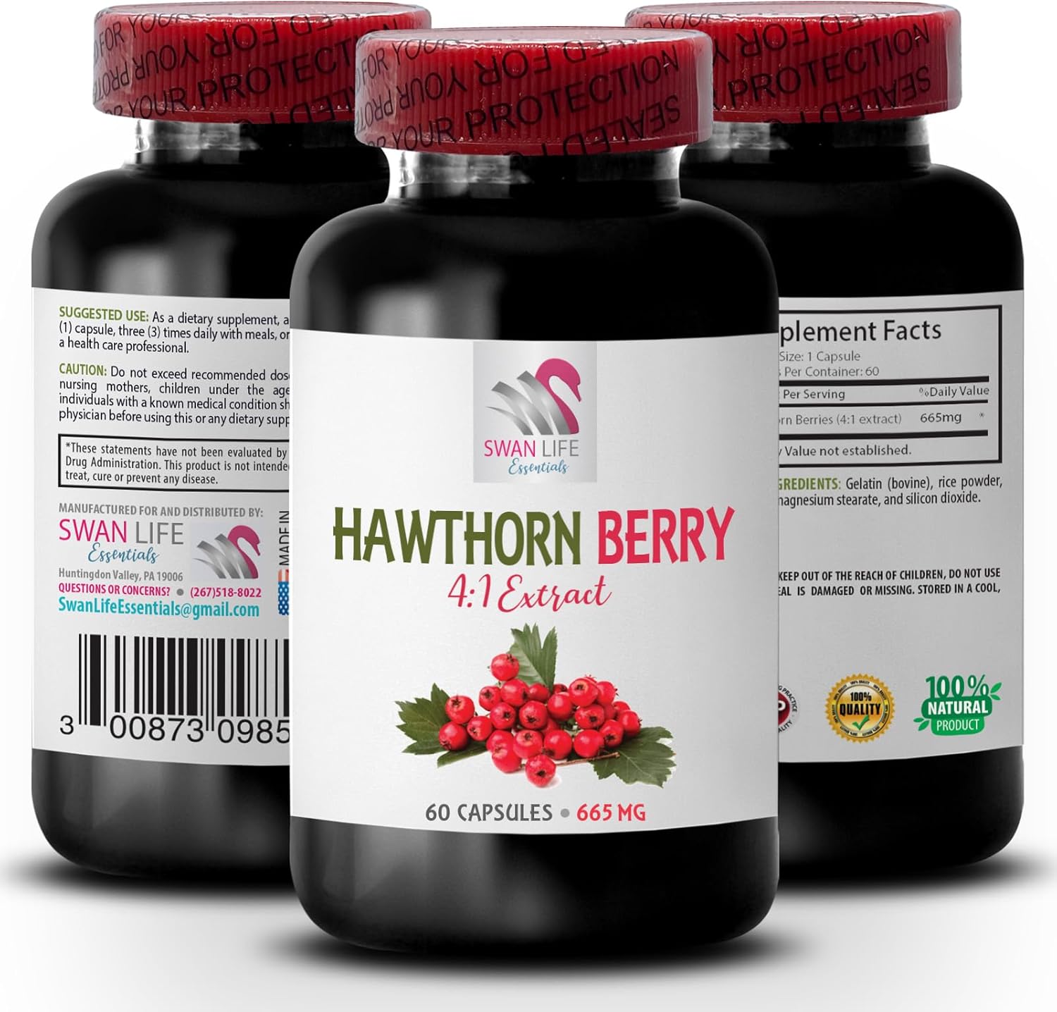 Hawthorn Berry Extract Capsules - Antioxidant Supplement for Skin - 180 Capsules