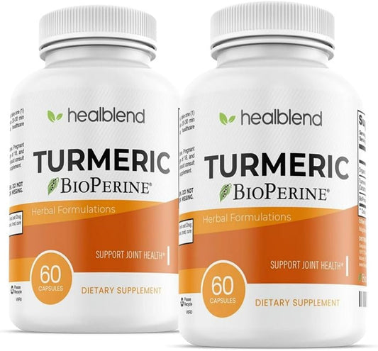 healblend Organic Turmeric Curcumin Supplement with BioPerine for Joint Support - 95% Standardized Curcuminoids & Black Pepper Extract for Enhanced Absorption - Pack of 2