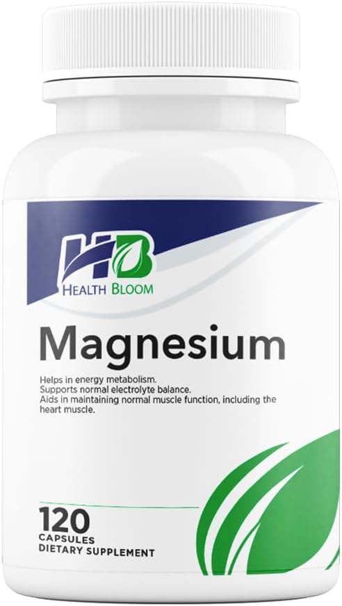 Health Bloom Inc. Magnesium Capsules - 120 Count | Essential Vitamins and Minerals for Health Bloom
