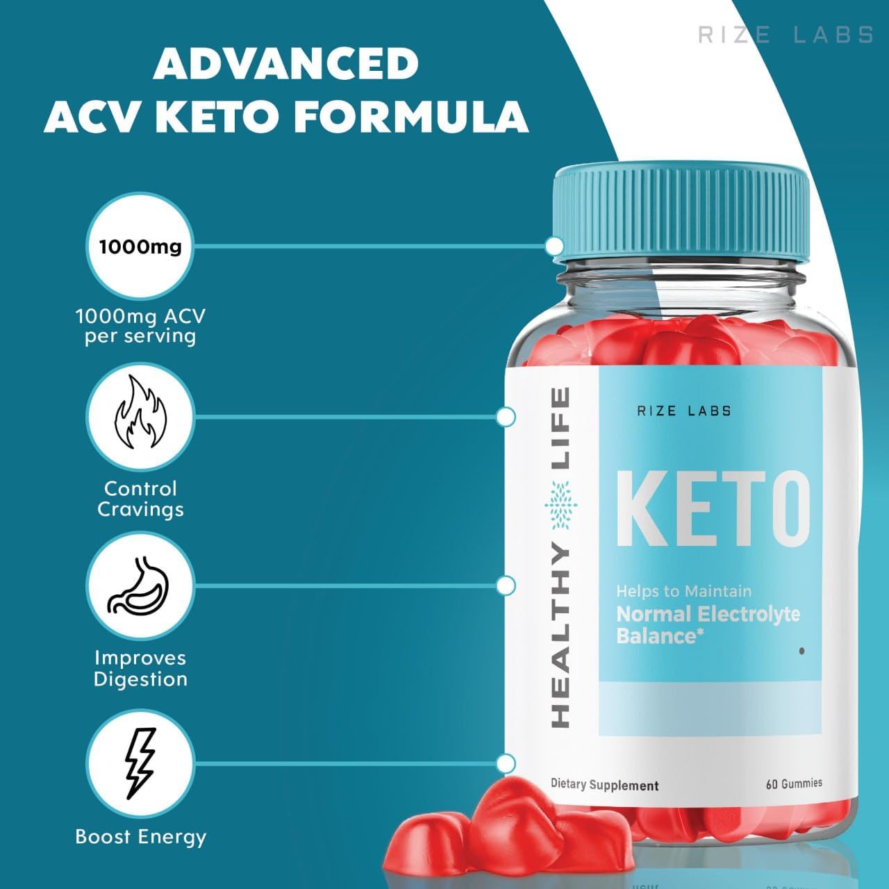Healthy Life Keto ACV Gummies - Advanced  Slimming Formula  Support for Slimming Belly Fat - Promotes Electrolyte Balance - 60 Gummies