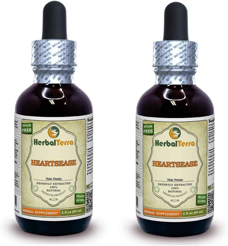 Heartsease (Viola Tricolor) Tincture, Organic Dried Leaves and Flowers Liquid Extract (Brand Name: HerbalTerra, Proudly Made in USA) 2x2 fl.oz (2x60 ml)
