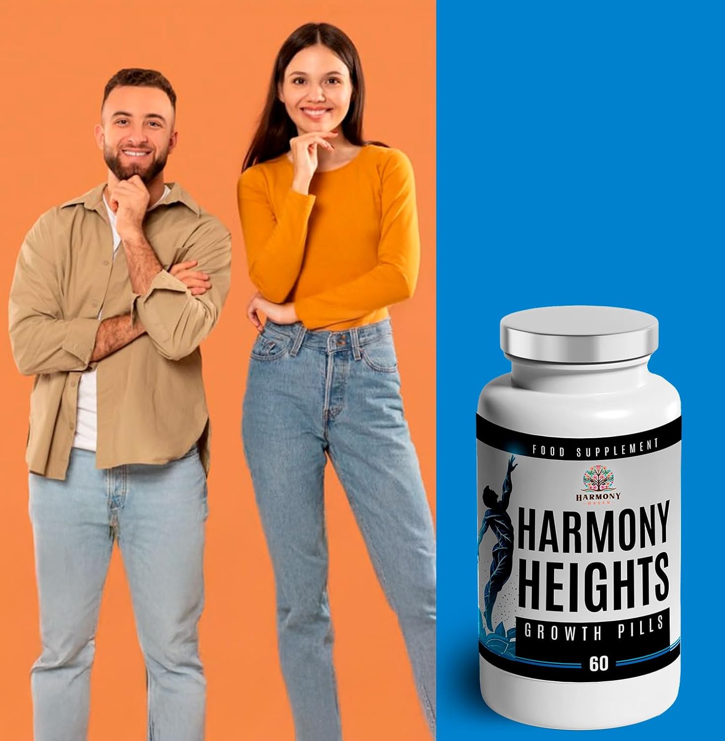 Height Gain Supplement - Harmony Heights Growth Pills for Height Enhancement - 60 Tablets