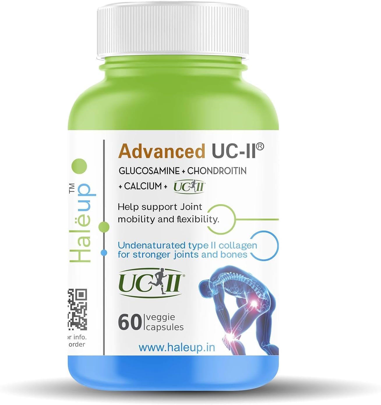 HELYA Interhealth USA - Natural Undenatured Type II Collagen with Glucosamine, Chondroitin, and Calcium - Enhances Bone Strength, Joint Health, and Skin - 60 Veg Capsules