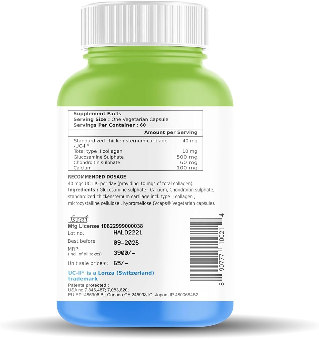 HELYA Interhealth USA - Natural Undenatured Type II Collagen with Glucosamine, Chondroitin, and Calcium - Enhances Bone Strength, Joint Health, and Skin - 60 Veg Capsules