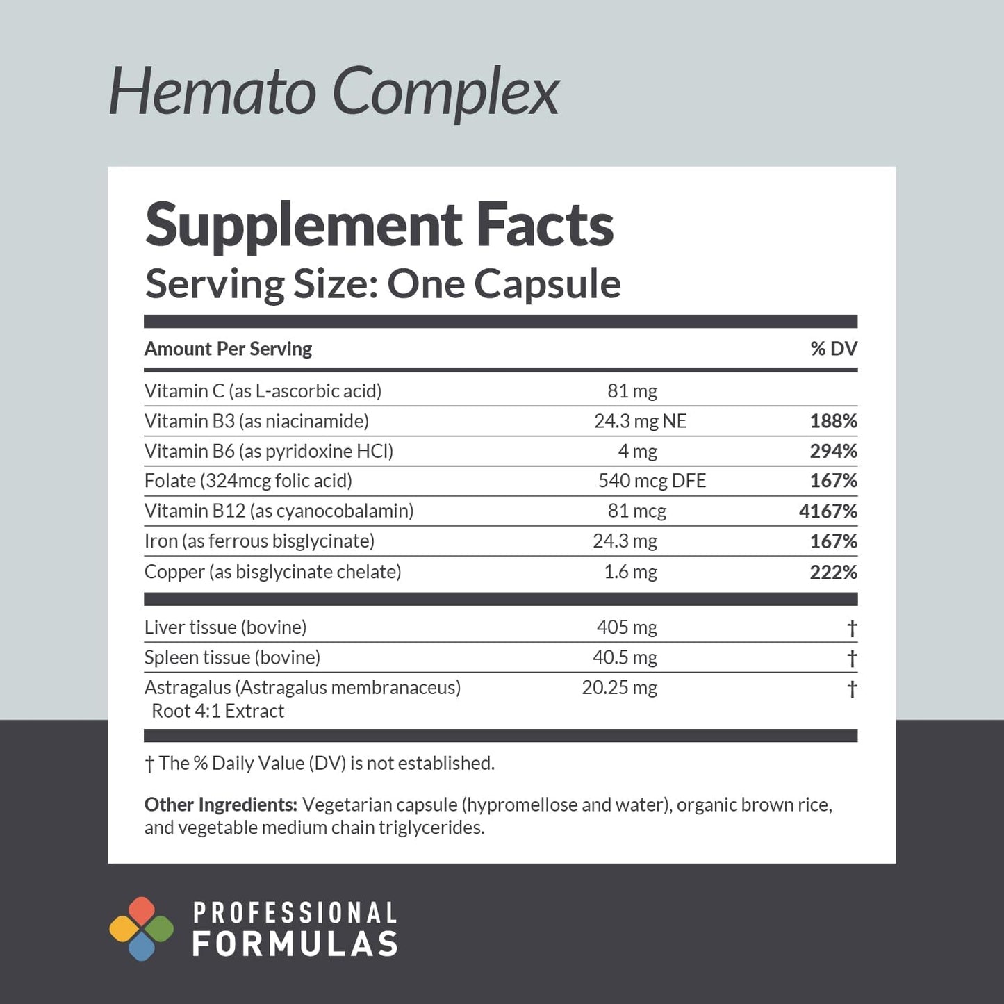 Hemato Complex - Liver & Spleen Support Formula with Astragalus, Vitamins & Minerals - Professional Grade, Gluten Free, 90 Capsules