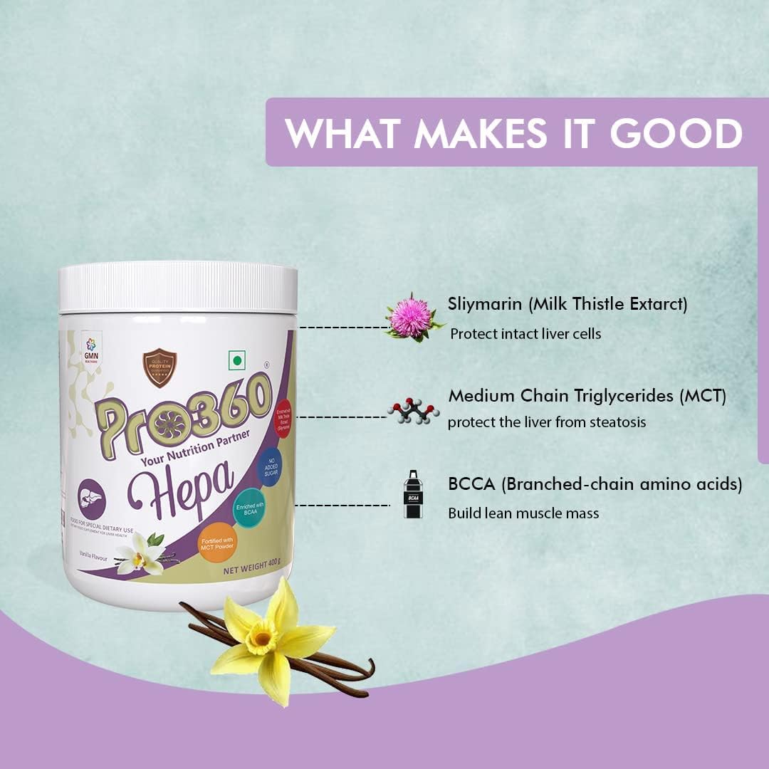 Hepa Liver Care Protein Supplement with Silymarin, MCT & BCAA - Complete Dietary Support for Liver - Vanilla 400G