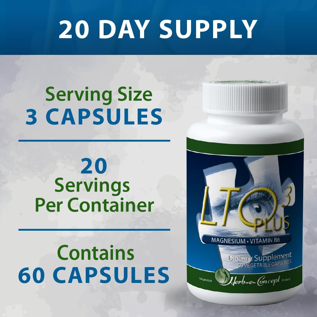 Herb-E-Concept LTO3 Plus Capsules with L-Theanine, Skullcap, Magnesium & Vitamin B6 for Concentration, Calm Mind, Positive Mood, Relaxation & Sleep