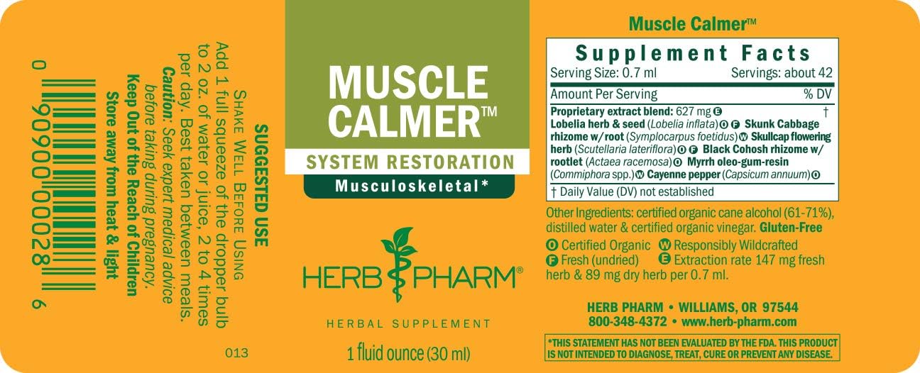 Herb Pharm Muscle Calmer Liquid Herbal Formula for Musculoskeletal Support - 1 oz
