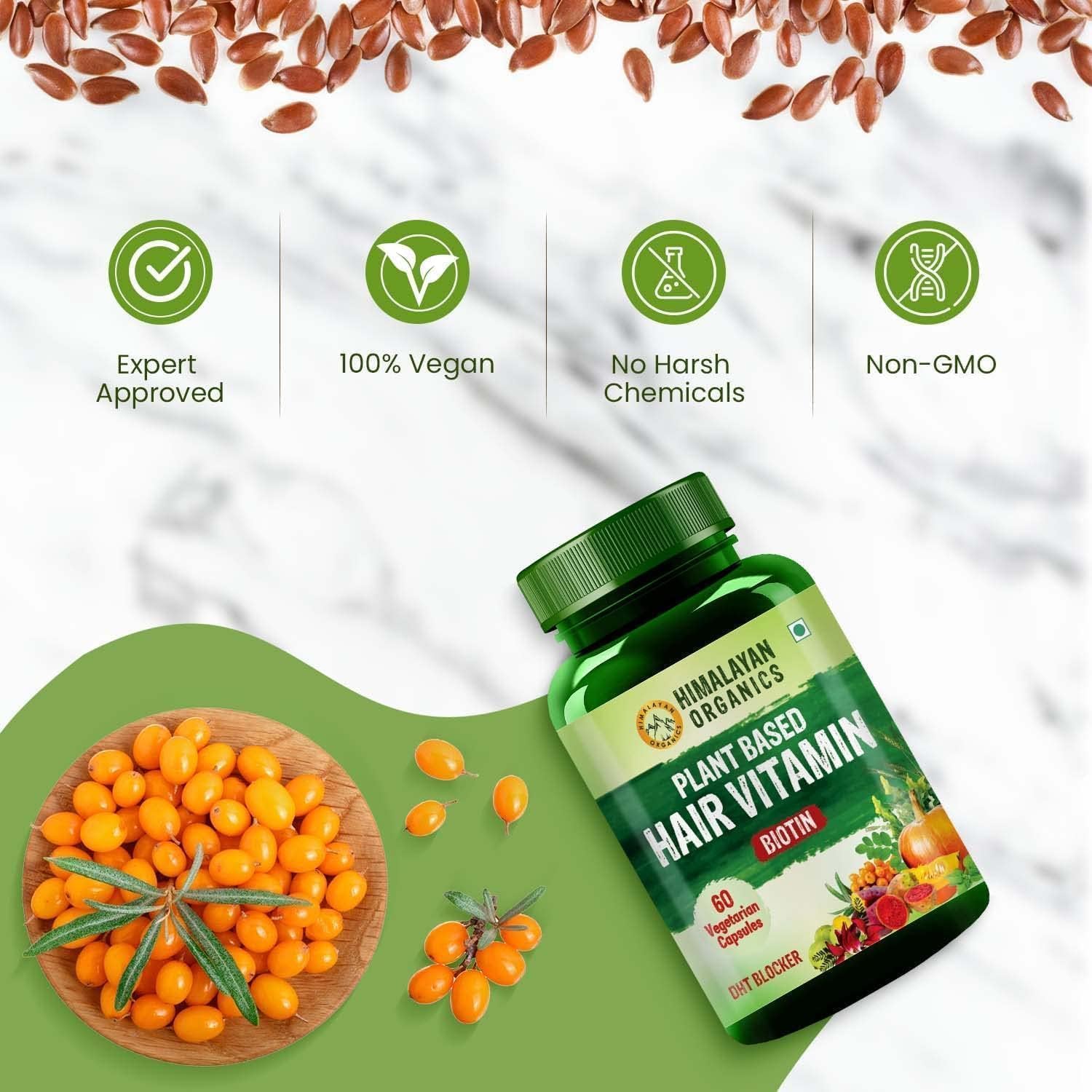 Herbal Biotin Hair Vitamin Capsules - Plant Based, 60 Veg Capsules, No Side Effects