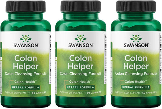 Herbal Colon Health Supplement with Vervain, Goldenseal Root, Slippery Elm Bark - Promotes Healthy Digestion & Eliminations - 60 Capsules, Pack of 3