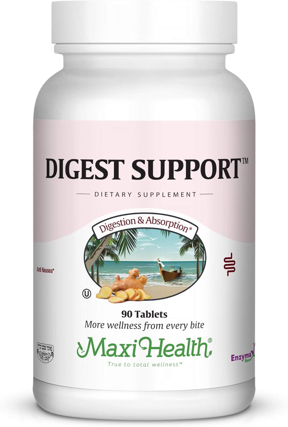 Herbal Enzyme Complex for Protein Digestion - Maxi Health Digest Support - 90 Tablets - Kosher Compliant