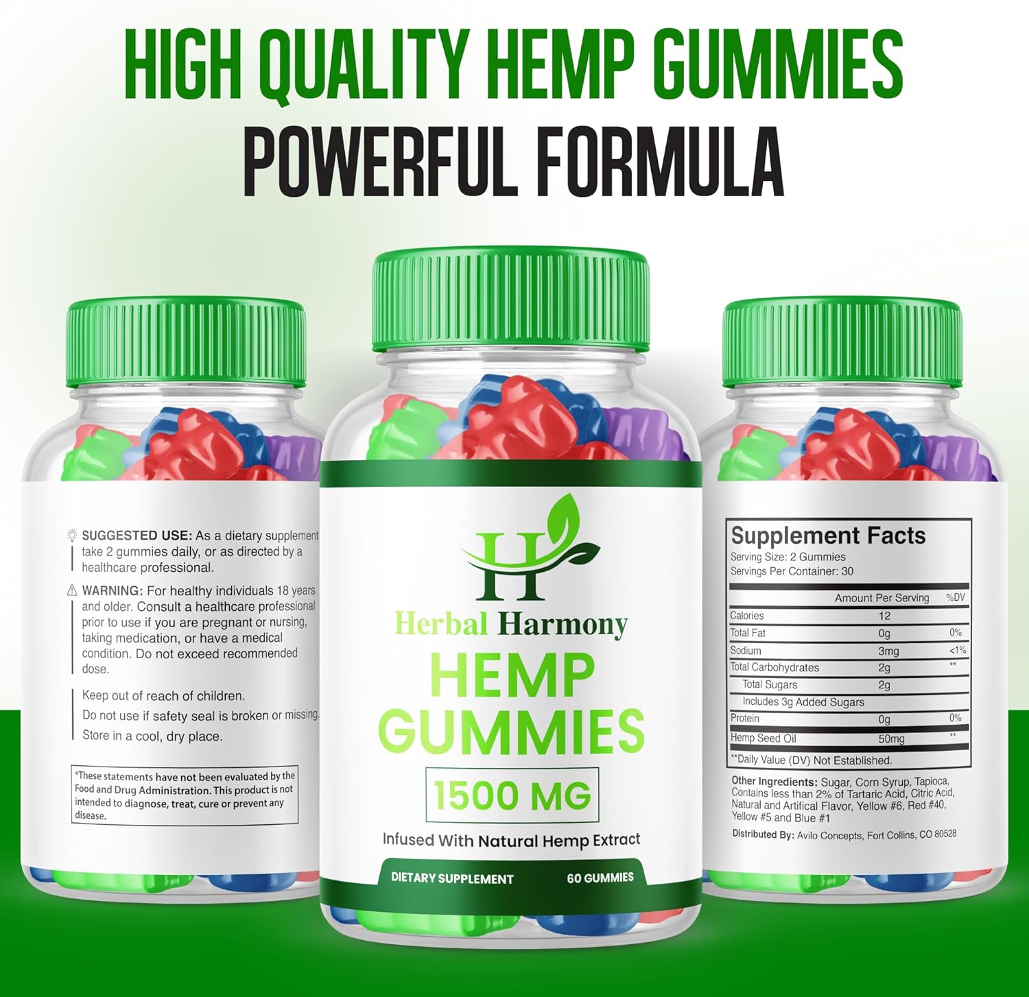 Herbal Harmony metabolism booster Gummies (2 Pack) - 1500mg Maximum Strength Formula - 25mg Per Gummy - Great Taste - 2024 Edition