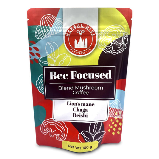 Herbal Hive Mushroom Coffee with Adaptogens, Reishi, Lion's Mane, Chaga - Low Acid Instant Dark Roast - 30 Servings