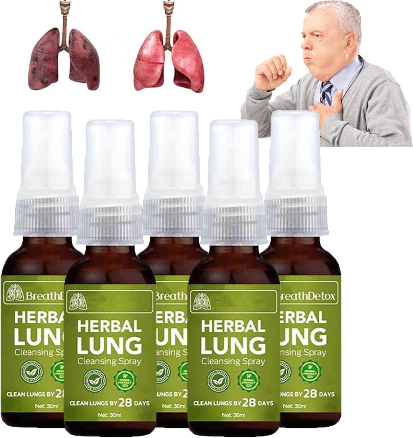 Herbal Lung Cleanse Spray - Natural Breath Detox & Lung Support (5 Pack)
