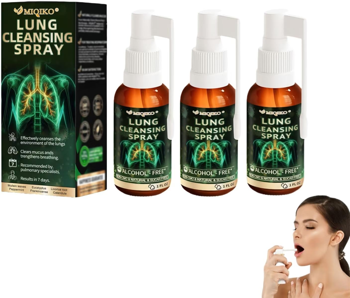 Herbal Lung Cleansing Spray for Natural Lung Support - Advanced Formula (Black, 3PCS)