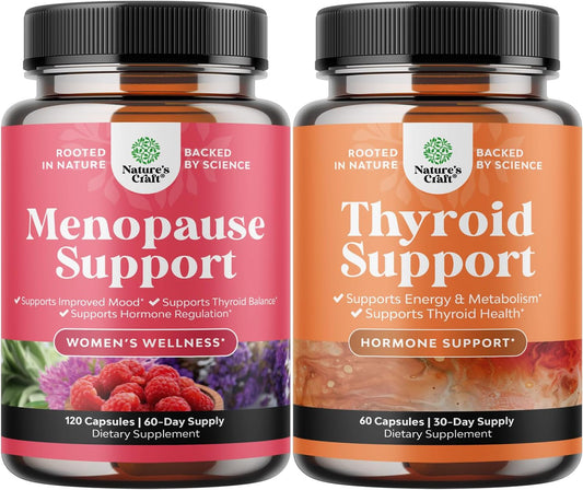 Herbal Menopause Supplement Bundle for Women: Night Sweats & Mood Support + Herbal Thyroid Complex for Energy & Health - 120ct