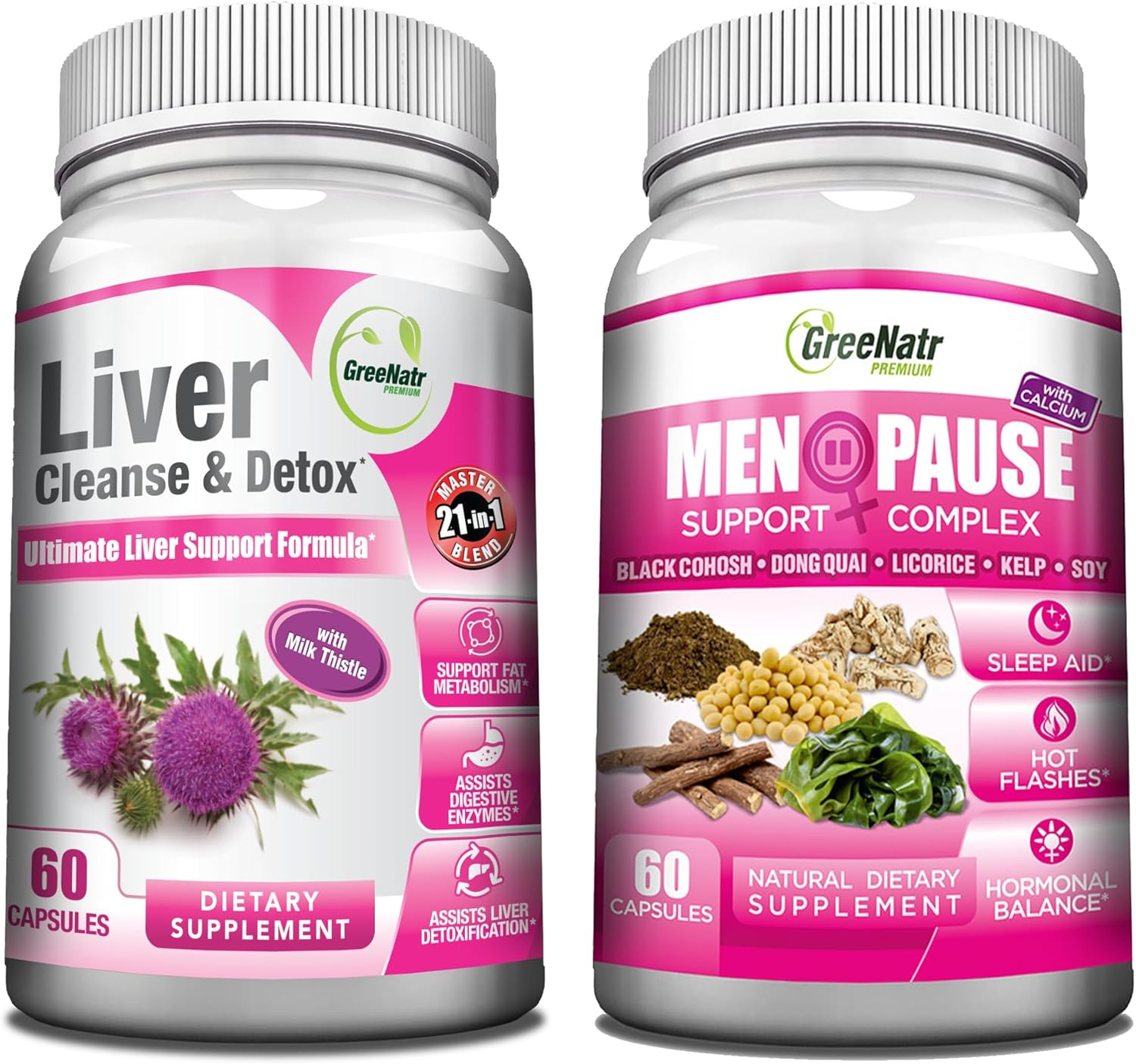 Herbal Menopause Support Complex & Liver Cleanse Bundle for Hot Flashes, Night Sweats, Mood Swings Relief & Liver Revitalization