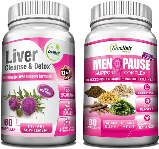 Herbal Menopause Support Complex & Liver Cleanse Bundle for Hot Flashes, Night Sweats, Mood Swings Relief & Liver Revitalization